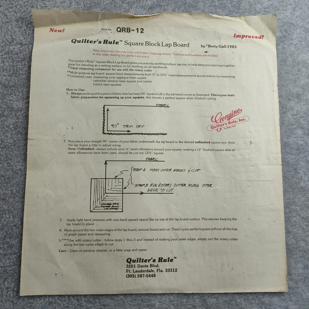 1980 Betty Gall Quilters Rule QRB12 Squar Block Lap Board 16.5X16.5 B23.3GA-3580